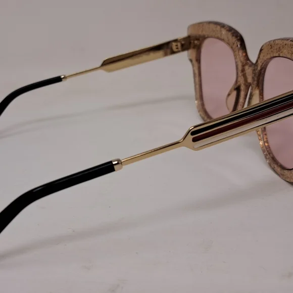 Gucci Women's Sunglasses Gold Glitter Web Stripe Square GG0281SA 004 50-23-146 - Picture 12 of 15